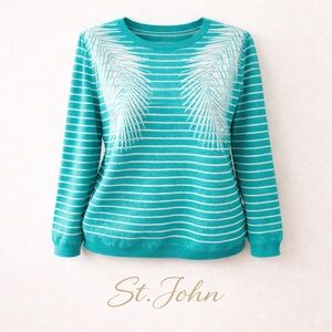 St. John Collection Santana Knit Palm Leaf Pullover Sweater Size L